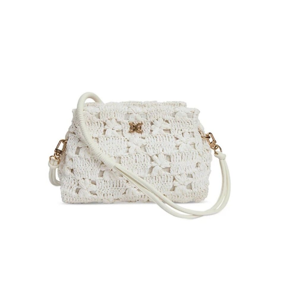SAM EDELMAN Layla Floral raffia shoulder bag - Eggshell / White